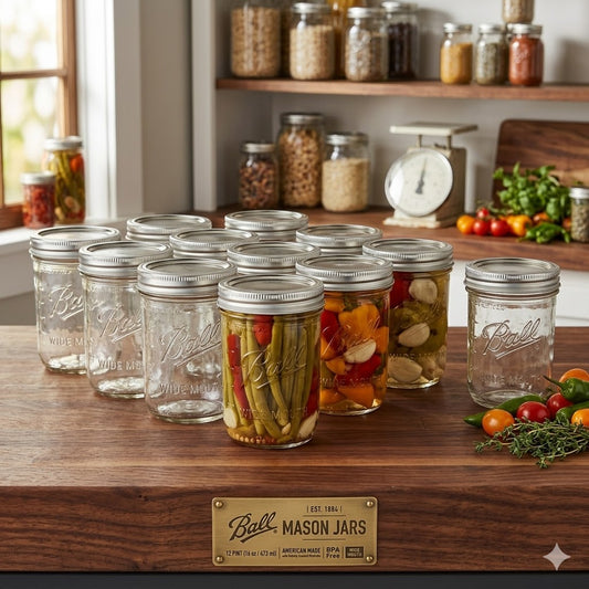 12-Pack Wide Mouth Mason Jars, 16oz Glass Jar with Lids/Bands